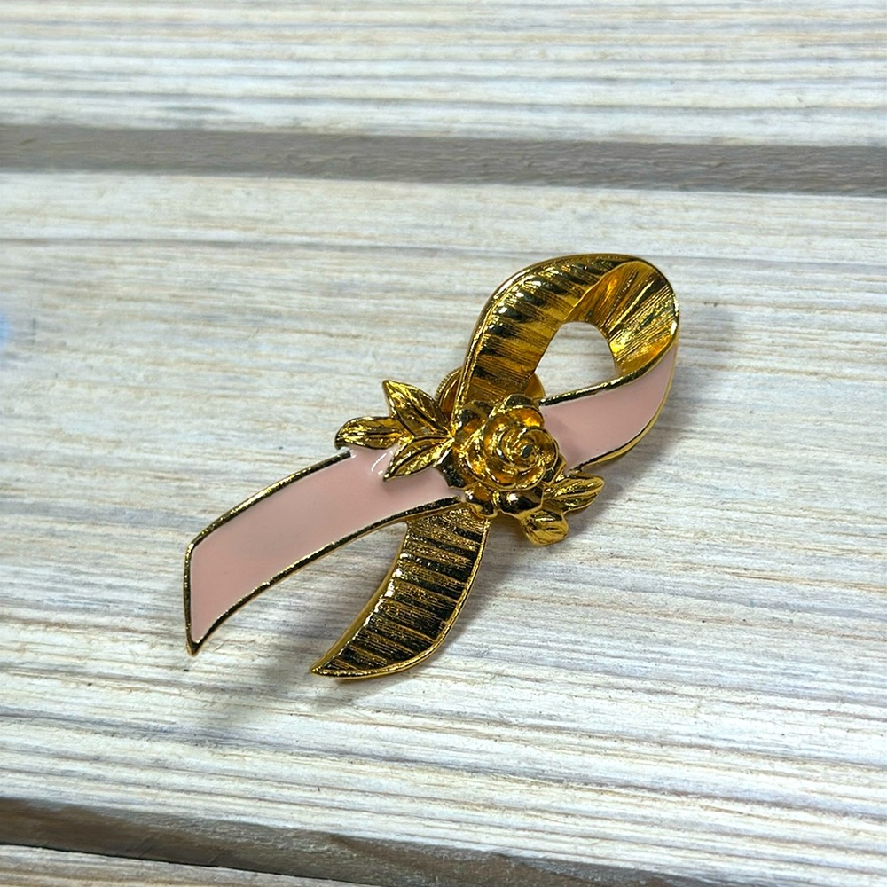 Avon Breast Cancer Awareness Ribbon with Rose Brooch